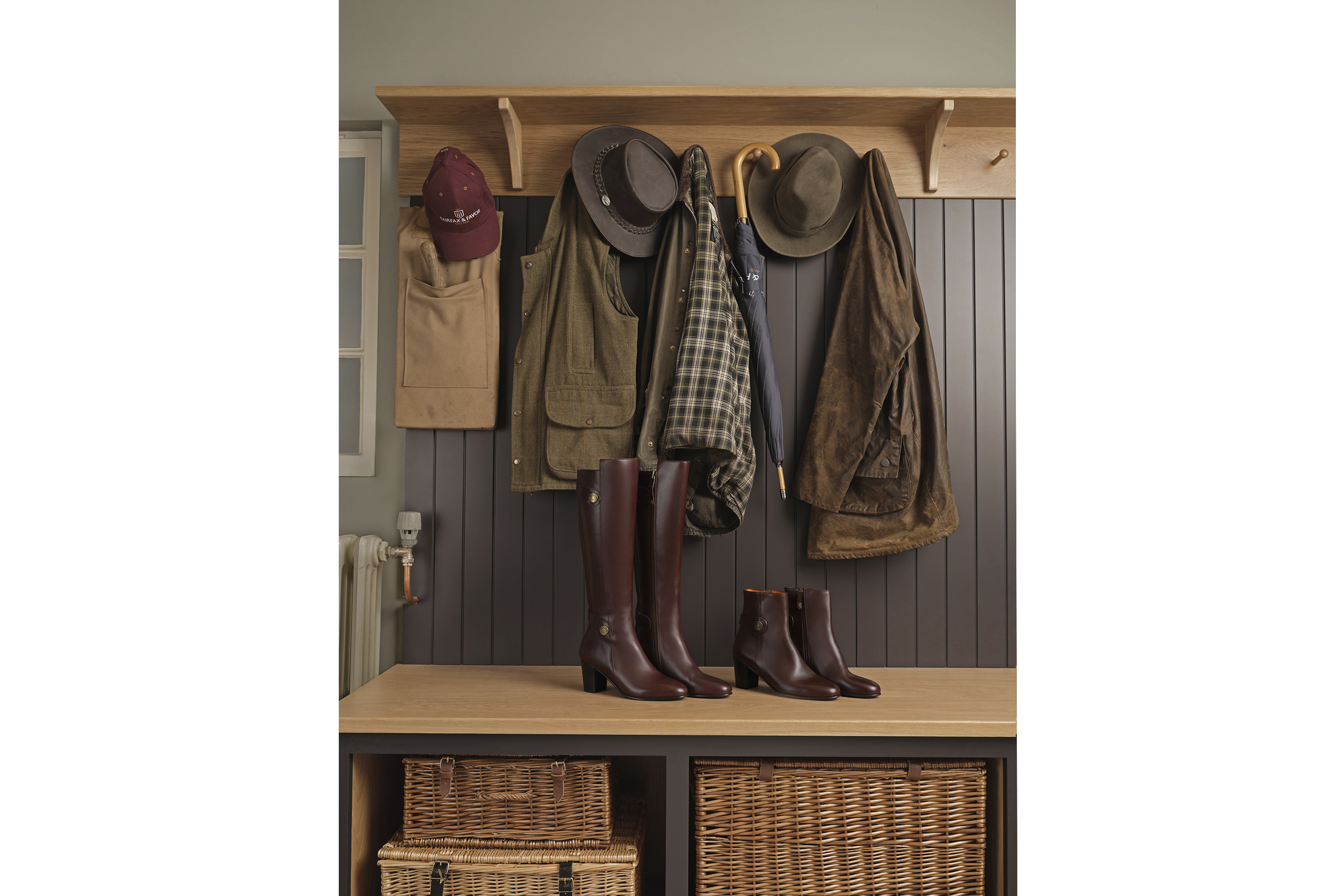 advertising photo shoot A/W for Fairfax and favor bags and boots in a locker room Yorkshire location photo shoot